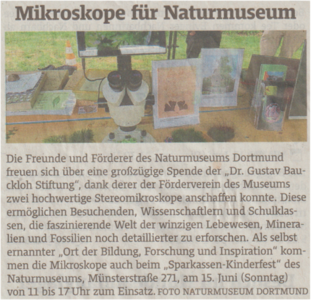 Artikel in RN: Mikroskope für Naturmuseum